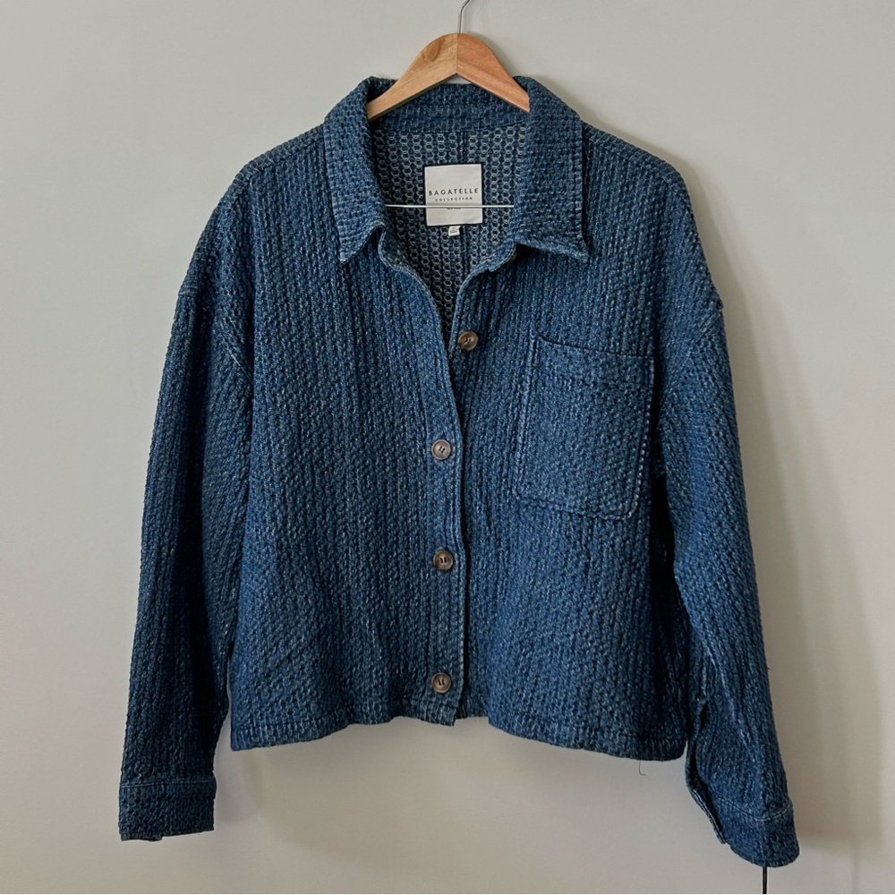 Bagatelle Blue Textured Chambray Button Up Jacket Boxy Fit Women’s XL  NEE - Picture 2 of 16